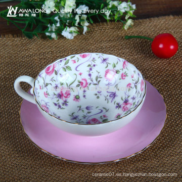 180ml patrón de flores de color rosa y azul Pretty Design fino de hueso China taza de café con diferentes forma, taza y platillo Set